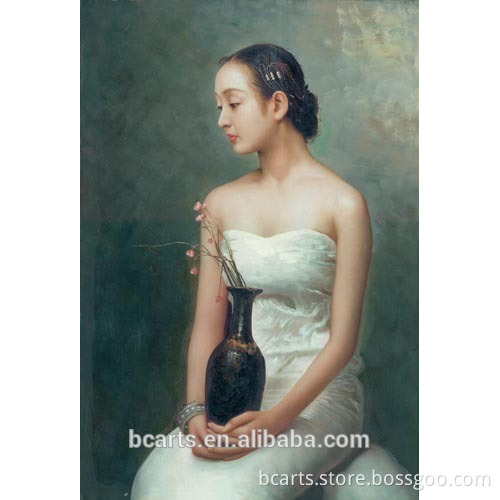 Young elegant girl holding vase in hand portrait art painting